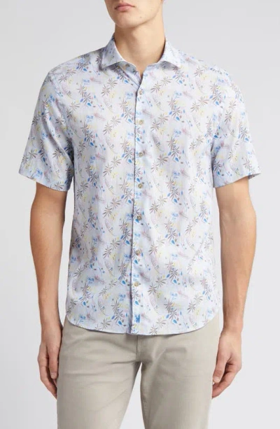 Johnnie-o Lou Leaf Print Short Sleeve Stretch Button-up Shirt In Malibu
