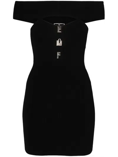 Elisabetta Franchi Logo-plaque Ribbed Mini Fress In Black