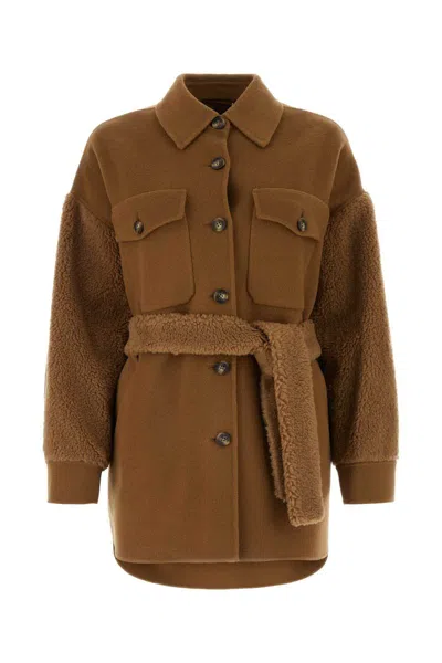 Weekend Max Mara Buttoned Belted Coat In Brown