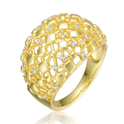 Rachel Glauber Ra 14k Yellow Gold Plated With Cubic Zirconia Dome-shaped Textured Nugget Ring In Gold-tone