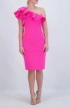 Eliza J One Shoulder Ruffled Dress In Hot Pink