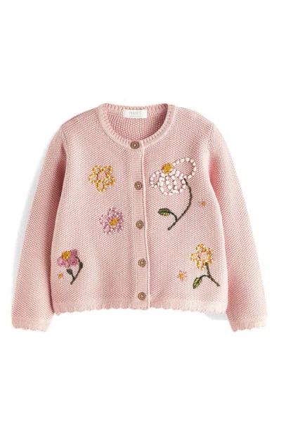 Next Kids' Floral Embroidered Cotton Cardigan In Pink