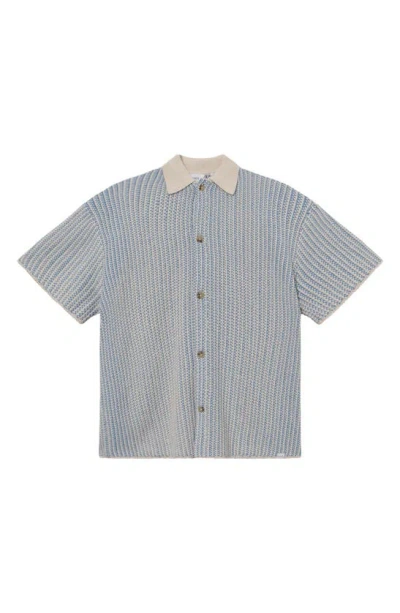 Les Deux Easton Short Sleeve Button-up Sweater In Blue