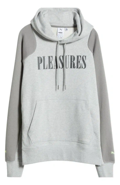 Puma X Pleasures Cotton French Terry Hoodie In Light Grey Heather