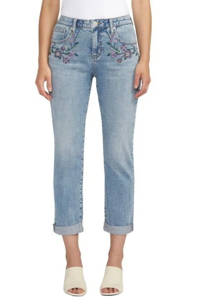 Jag Jeans Carter Embroidered Mid Rise Girlfriend Jeans In Skyscape Blue