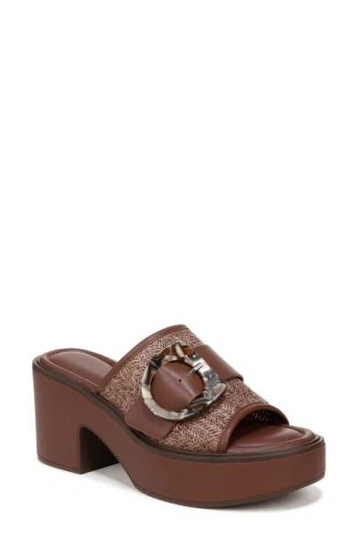 Naturalizer Clara 2 Wedge Platform Slide Sandal In Cappuccino Brown Raffia,faux Leather