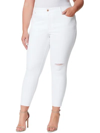 Jessica Simpson Plus Womens High Rise Destroyed Skinny Jeans In White
