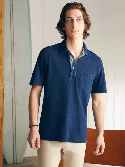 Faherty Short-sleeve Indigo Polo Shirt In Midnight Wash
