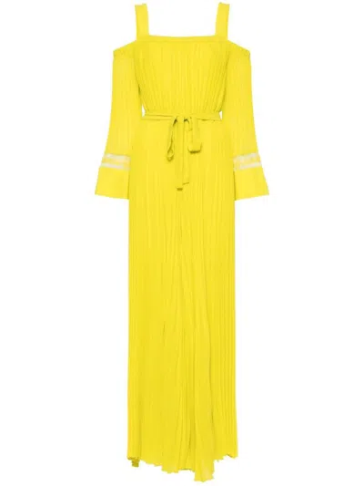 Twinset Pleated Georgette-crepe Jumpsuit In Yellow