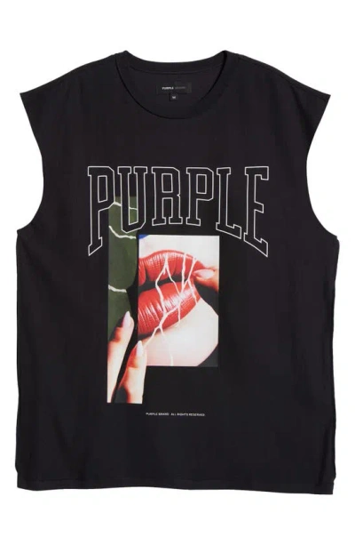 Purple Brand Sleeveless Graphic Muscle Tee In Black