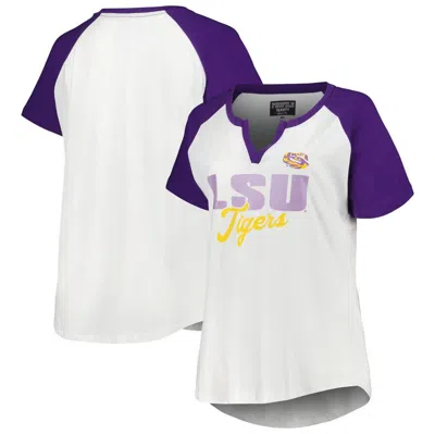 Profile White/purple Lsu Tigers Plus Size Best Squad Shimmer Raglan Notch Neck T-shirt