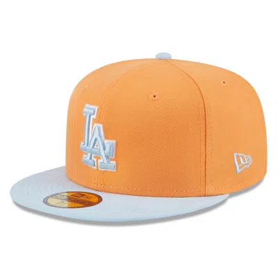 New Era Orange/light Blue Los Angeles Dodgers Spring Color Basic Two-tone 59fifty Fitted Hat