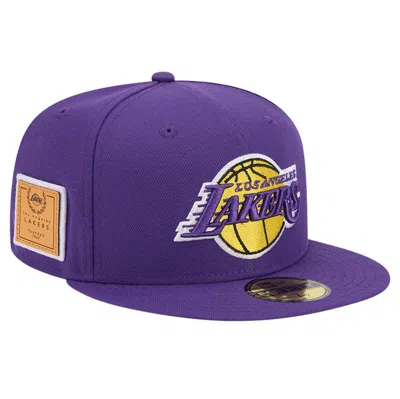 New Era Purple Los Angeles Lakers Court Sport Leather Applique 59fifty Fitted Hat