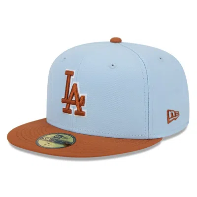 New Era Men's Light Blue/brown Los Angeles Dodgers Spring Color Basic Two-tone 59fifty Fitted Hat