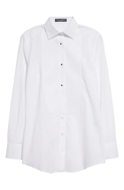 Dolce & Gabbana Piqué Knit Bib Cotton Tuxedo Shirt In W0800 Bianco Ottico