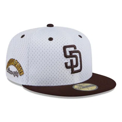 New Era White San Diego Padres Throwback Mesh 59fifty Fitted Hat In White Brow
