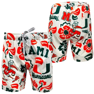Wes & Willy Kids' Youth  White Miami Hurricanes Allover Print Vault Tech Swim Trunks