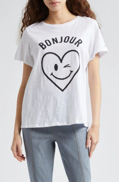 Cinq À Sept Bonjour Smiling Heart Short-sleeve Cotton T-shirt In White/black