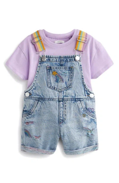 Next Kids' Rainbow Strap Short Overalls & Cotton T-shirt Set In Indigo