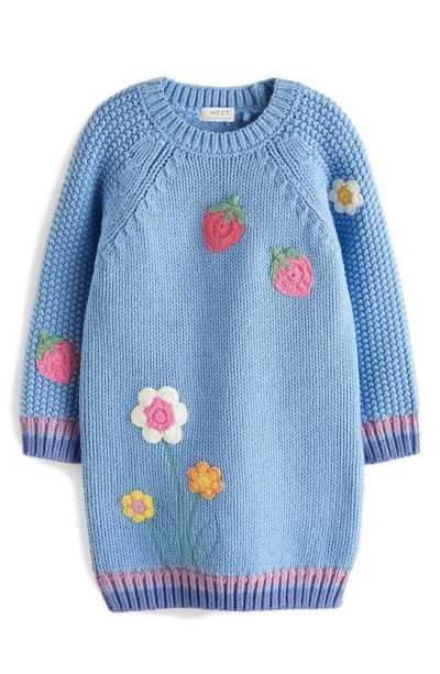 Next Kids' Floral Appliqué Sweater Dress & Tights Set In Blue