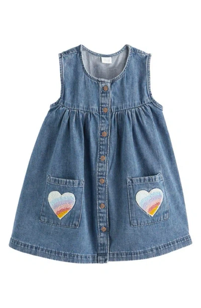 Next Kids' Heart Appliqué Sleeveless Cotton Denim Dress In Blue