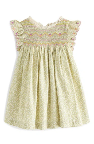 Next Kids' Ditsy Embroidered Cotton Dress In Green