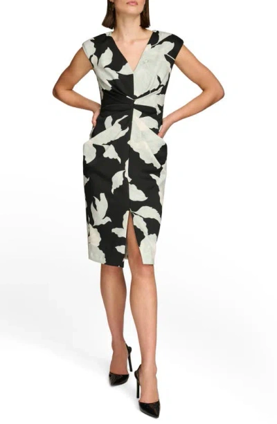 Dkny Floral Sleeveless Dress In Black/ Blue Forest