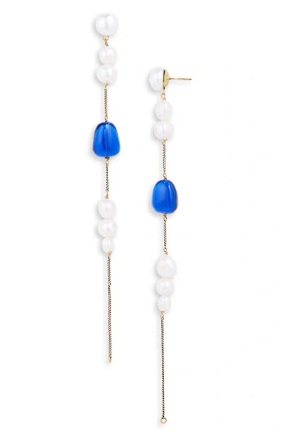 Dries Van Noten Chain & Bead Drop Earrings In Gold/blue/white