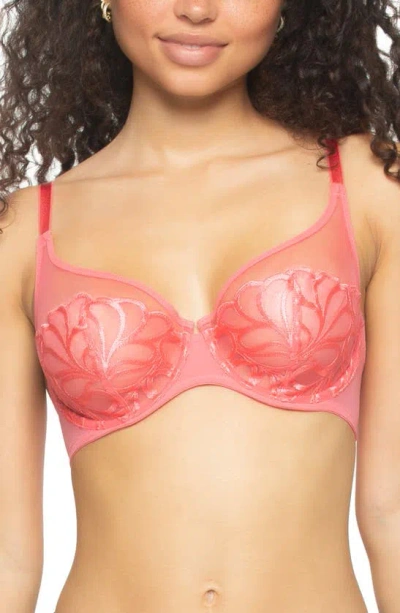 Felina Lotus Embroidered Unlined Bra In Calypso Coral