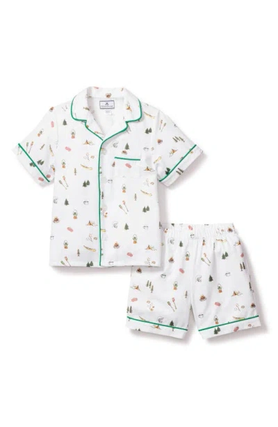 Petite Plume Kids' Camping Print Two-piece Short Pajamas In White