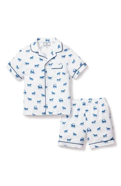 Petite Plume Kids' Horse Print Two-piece Short Pajamas In White