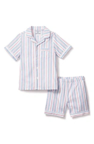 Petite Plume Kids' Stripe Two-piece Short Pajamas In Blue