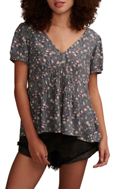 Lucky Brand Floral Print Short Sleeve Top In Green Multi