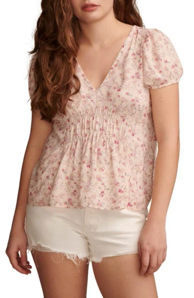 Lucky Brand Floral Print Short Sleeve Top In Pink Multi Print