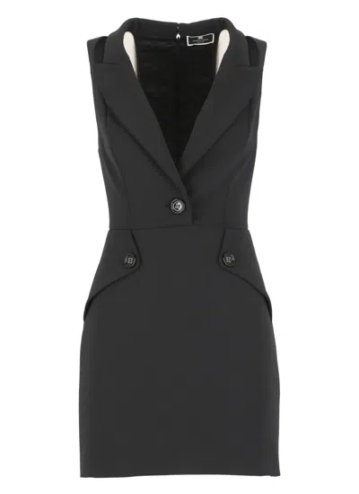 Elisabetta Franchi Crepe Mini Dress In Black