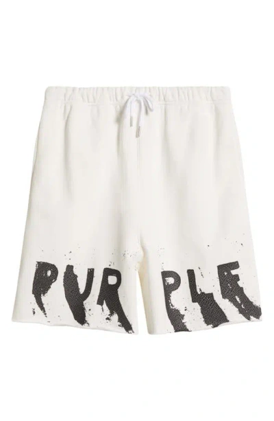 Purple Brand Logo Cotton Graphic Fleece Sweat Shorts In White