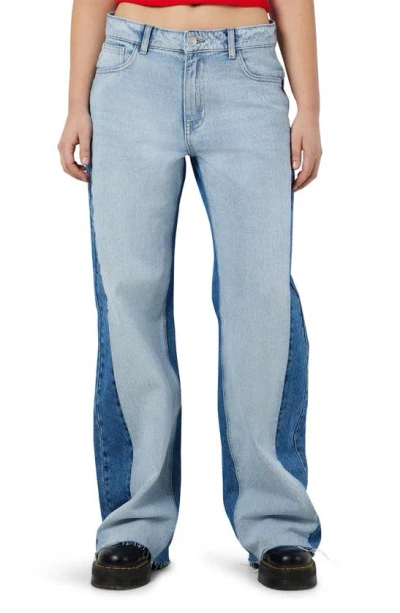 Noisy May Rinna Wide Leg Jeans In Medium Blu Denim Colorblck