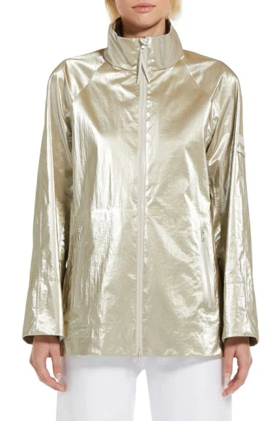 Max Mara Abadan Stand-collar Zip-front Metallic Jacket In Stone