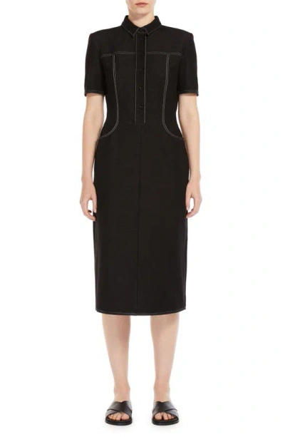 Max Mara Faro Short-sleeve Contrast-stitch Midi Dress In Black