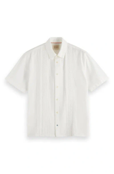 Scotch & Soda Pintuck Detail Short Sleeve Button-up Shirt In White/ Pastel