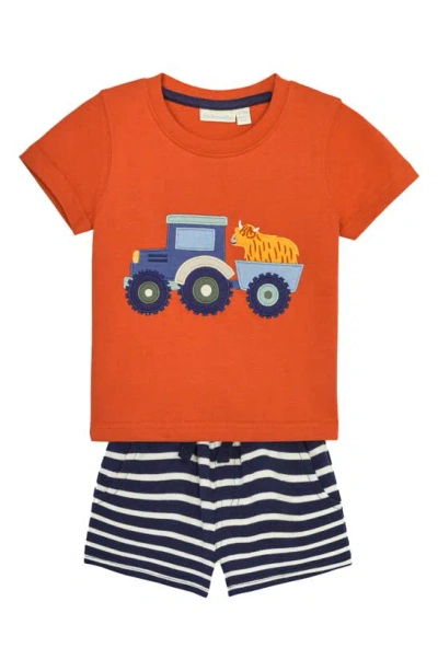 Jojo Maman Bébé Babies' Jojo Maman Bebe Tractor Cow Appliqué T-shirt & Shorts Set In Rust