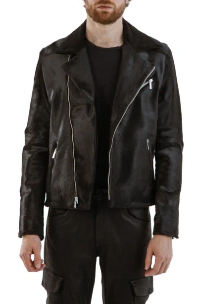 Monfrere Men's Blake Calfskin Leather Moto Jacket In Noir Pony Hair