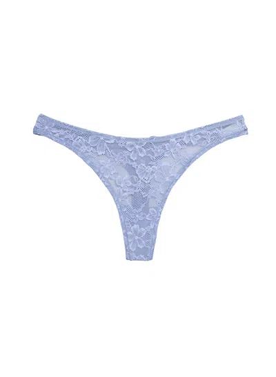 Fleur Du Mal Floral-lace Silk Thong In Denim