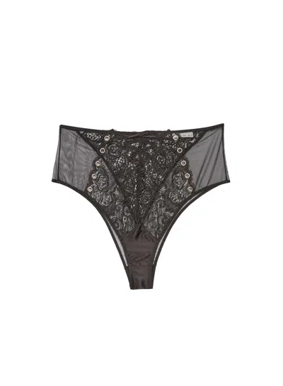 Fleur Du Mal Embellished Lace Up Panty In Black