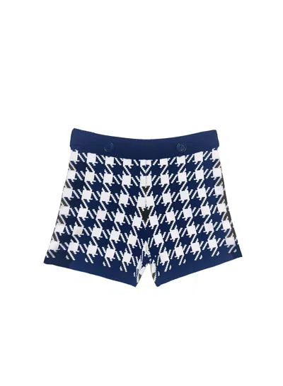 Fleur Du Mal Houndstooth Knit Short In Navy And Ivory