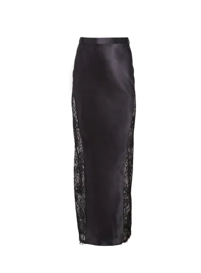 Fleur Du Mal Silk And Lace Insert Maxi Skirt In Black