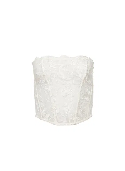 Fleur Du Mal Floral Bow Embroidery Corset Top In White