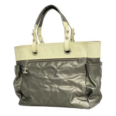 Pre-owned Chanel Paris Biarritz Grey Leather Tote Bag ()