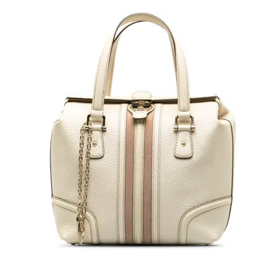 Gucci -- White Leather Tote Bag () In Brown
