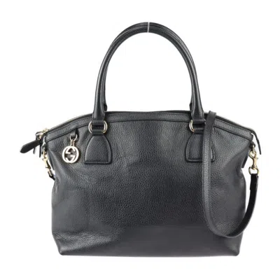 Gucci Black Leather Tote Bag () In Brown